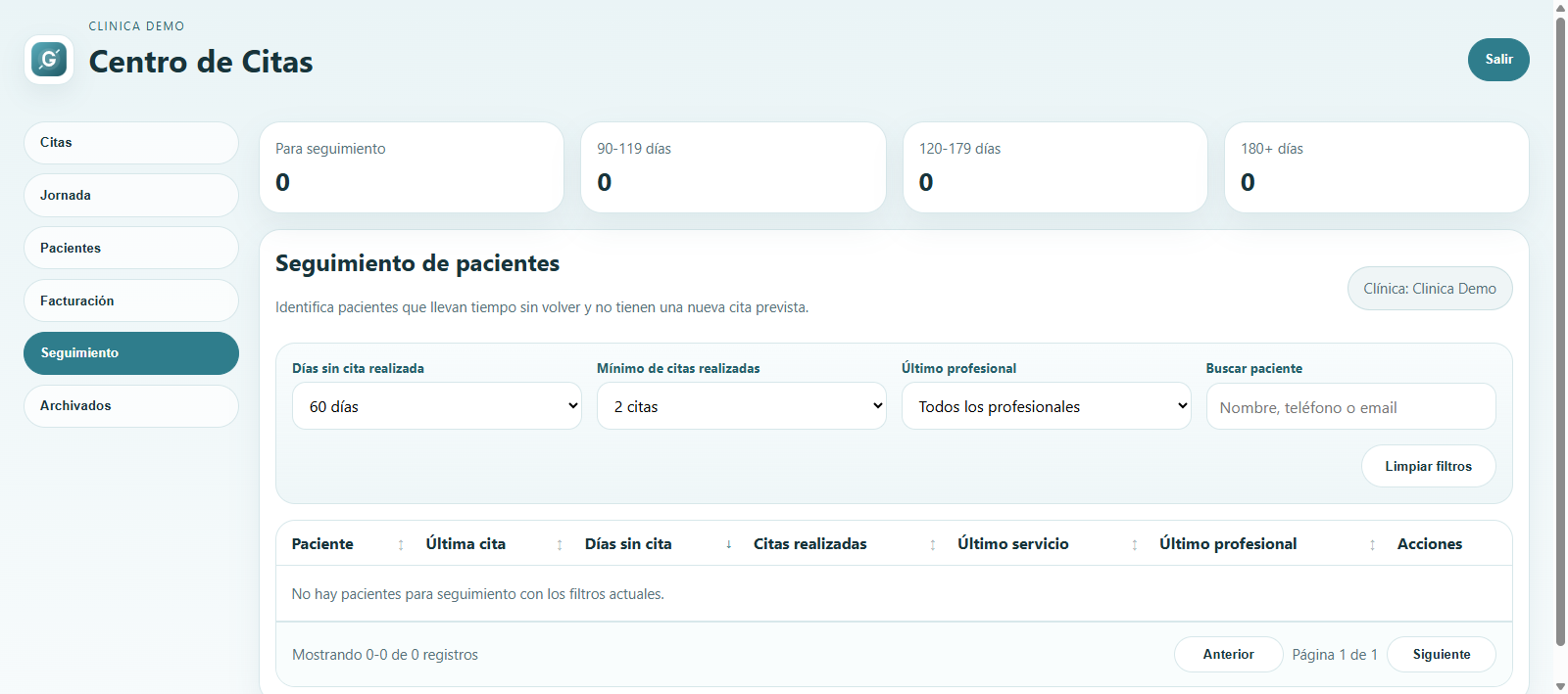 Configuración de seguimiento de pacientes